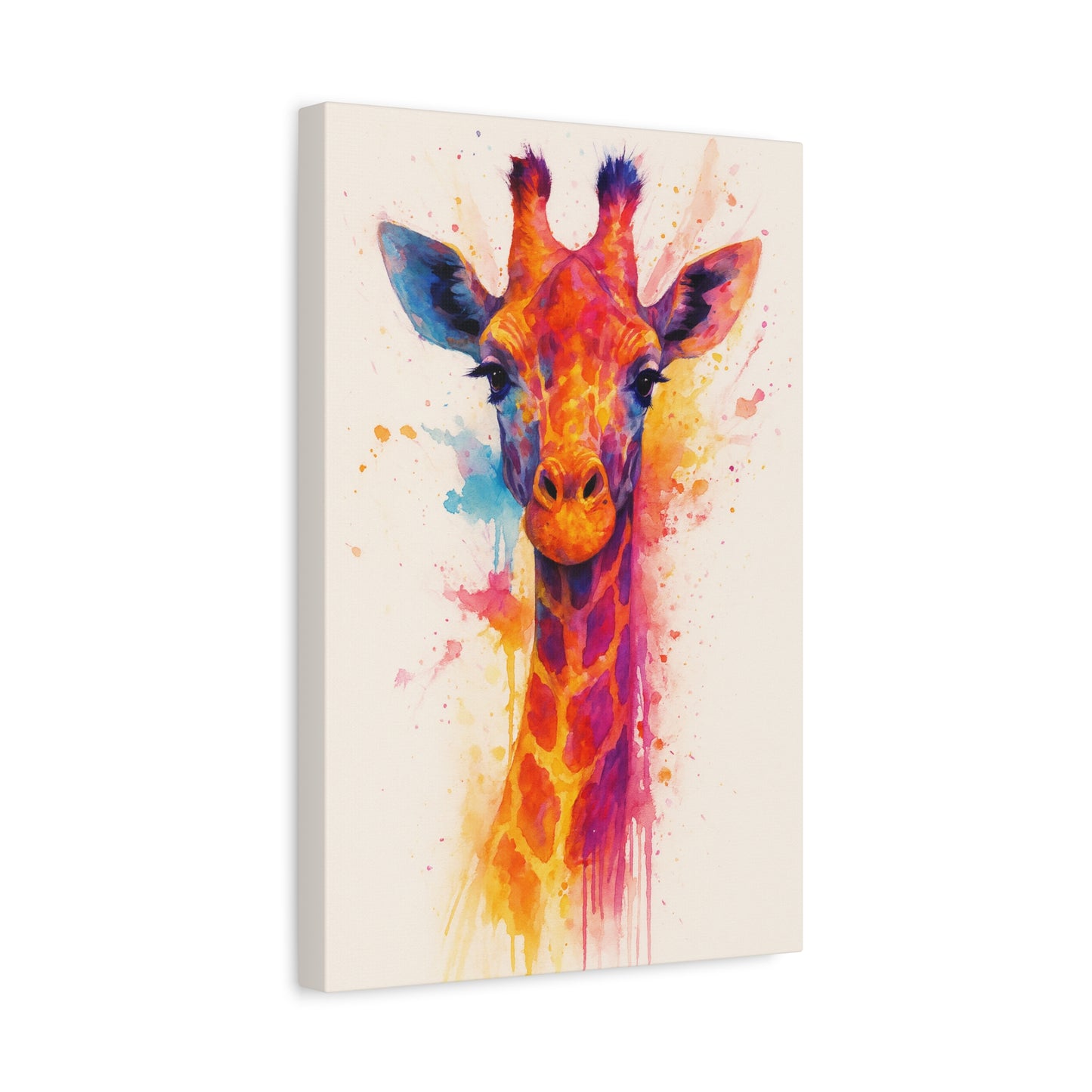 Lámina de lienzo de jirafa en acuarela colorida — Vibrante arte de pared de animales