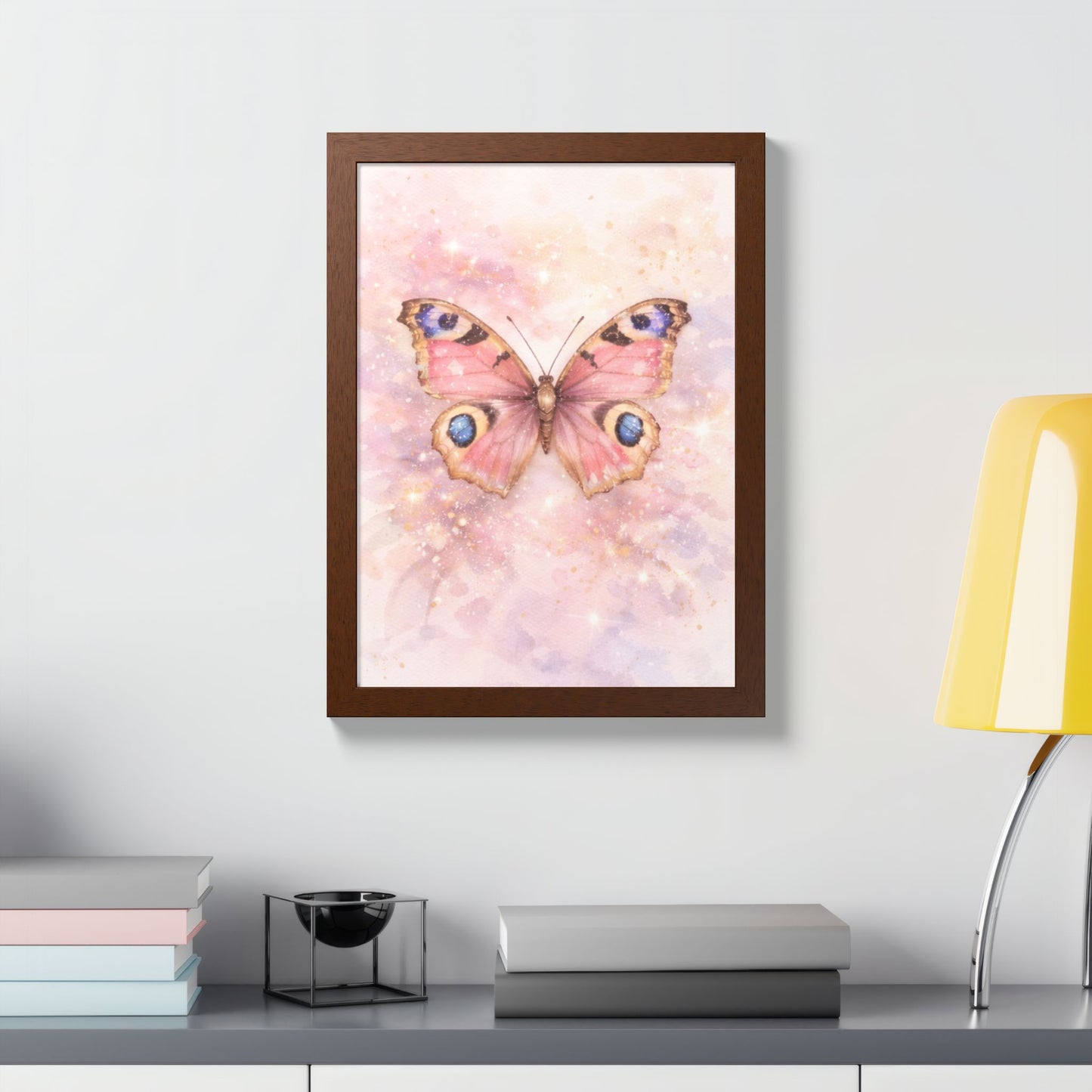 Póster Enmarcado Mariposa Rosa — Arte Mural en Acuarela para Cuarto de Bebé y Dormitorio