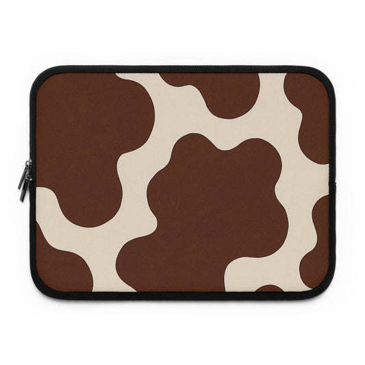 Brown Cow Print Laptop Sleeve — Retro Organic Pattern Protective Case