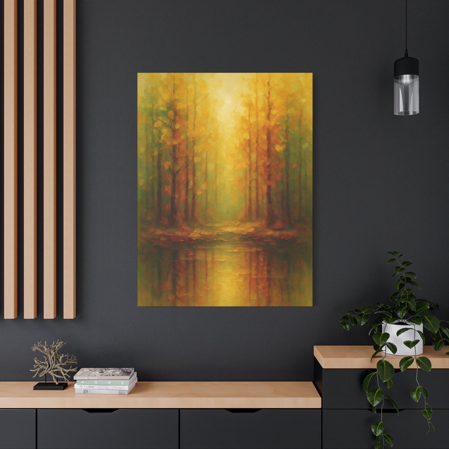 Lienzo Mate para Pared con Reflejo de Bosque Dorado