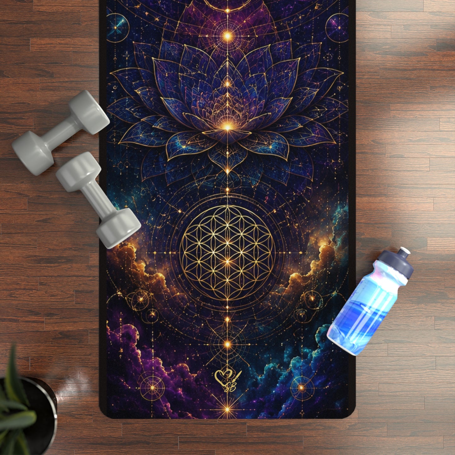 Astral Lotus Rubber Yoga Mat — Cosmic Sacred Geometry Non-Slip Mat
