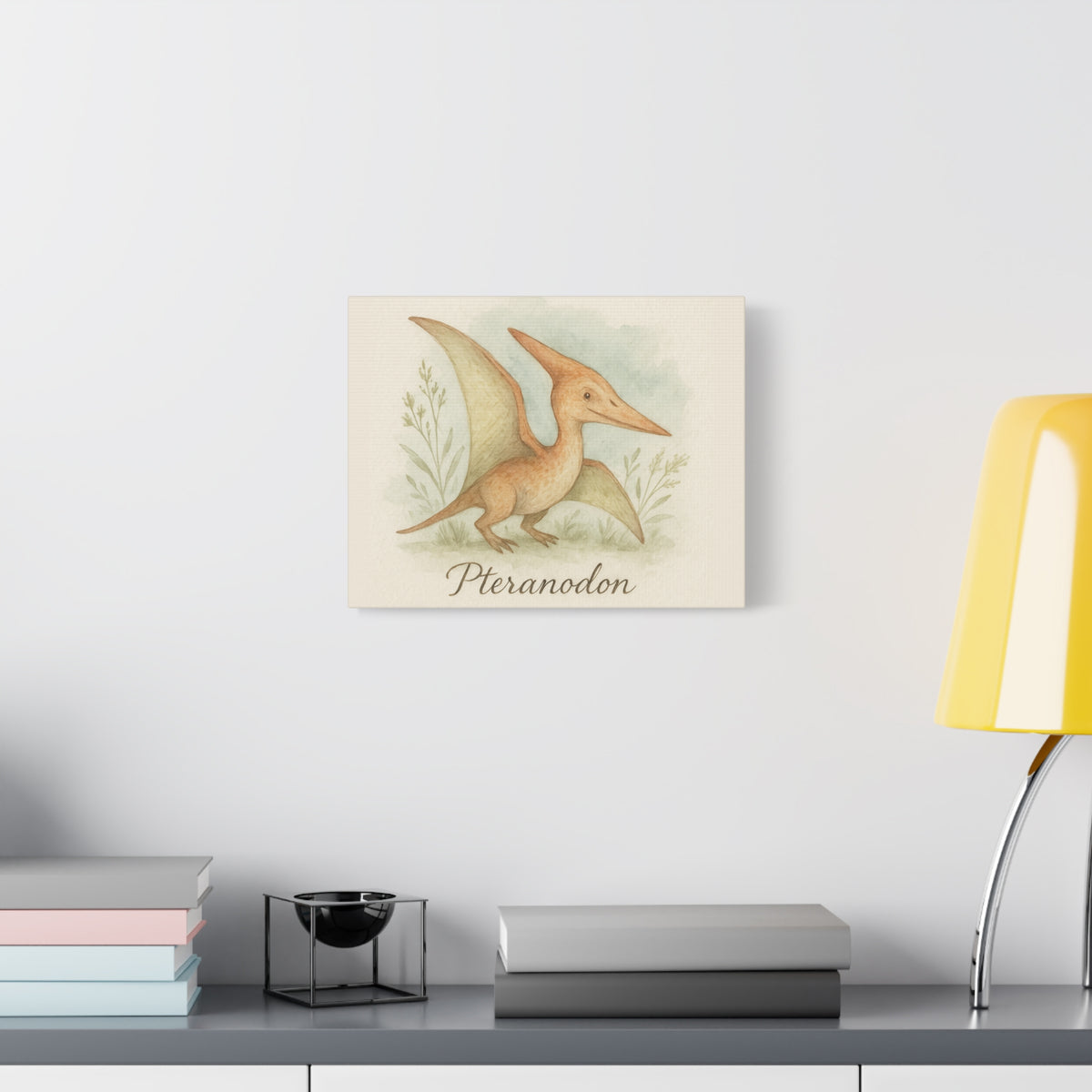 Pteranodon Canvas Wall Art — Whimsical Watercolor Dinosaur Nursery Print