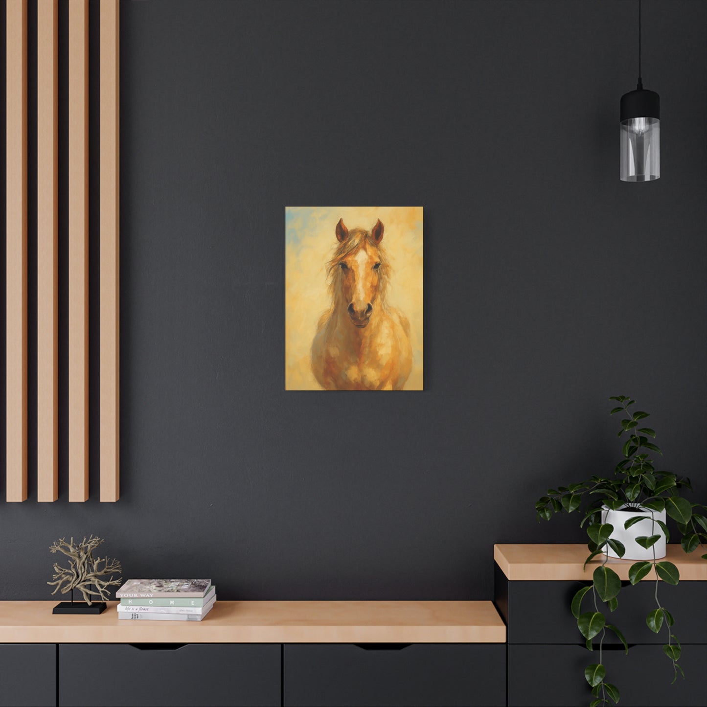 Retrato de caballo dorado en lienzo - Cuadro decorativo mate estirado