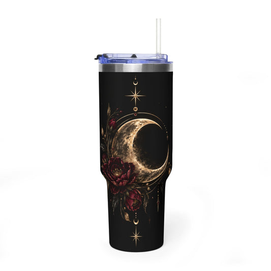 40oz Crescent Moon Floral Tumbler – Gothic Rose Vacuum Travel Cup