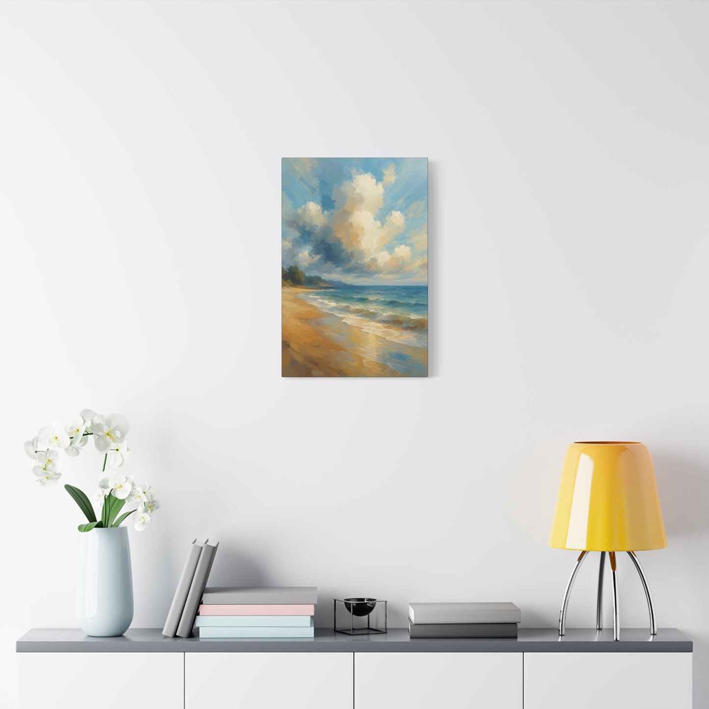 Lienzo de pared con paisaje marino costero — Cuadro de playa tranquila, mate tensado