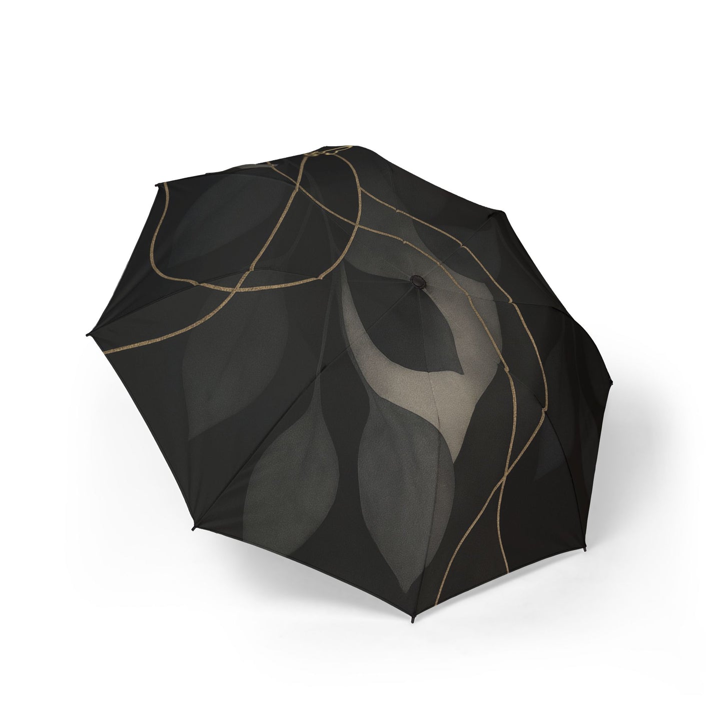 Paraguas Plegable Shirley-2025 Colección Artisan — Elegante Diseño de Hoja Abstracta Negra, Paraguas de Viaje Compacto Semiautomático
