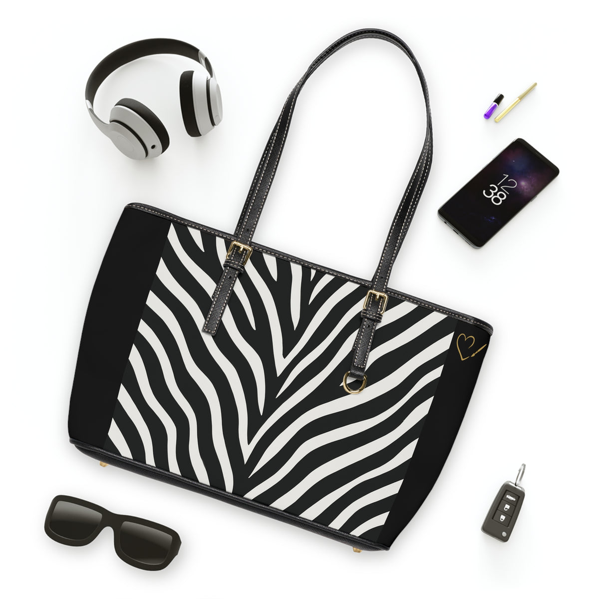 Zebra Print PU Leather Shoulder Bag — Black & White Animal Print Tote