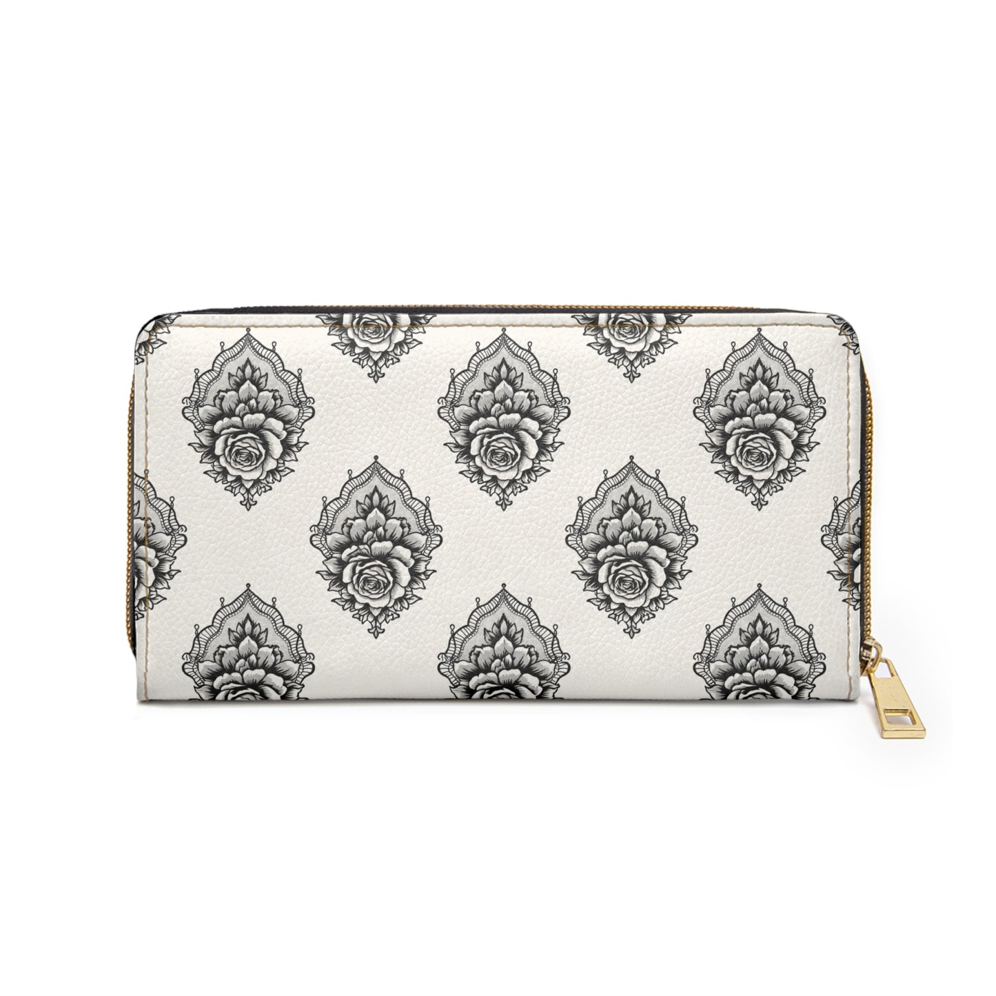 Veiled Rose Zipper Wallet — Vintage Rose Pattern Long Wallet