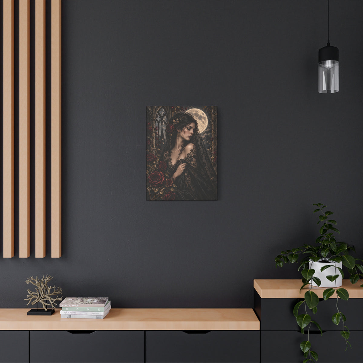 Gothic Moonlit Maiden Canvas Art - Nocturne In Lace-Romantic Dark Victorian Wall Decor
