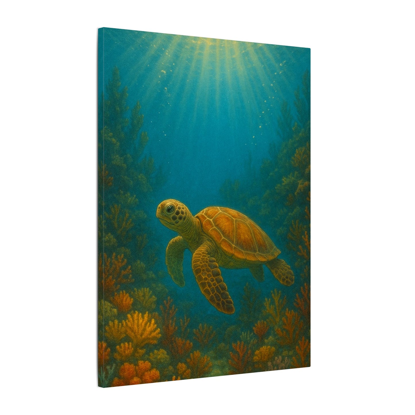 Sea Turtle Canvas Print — Underwater Coral Reef Wall Art