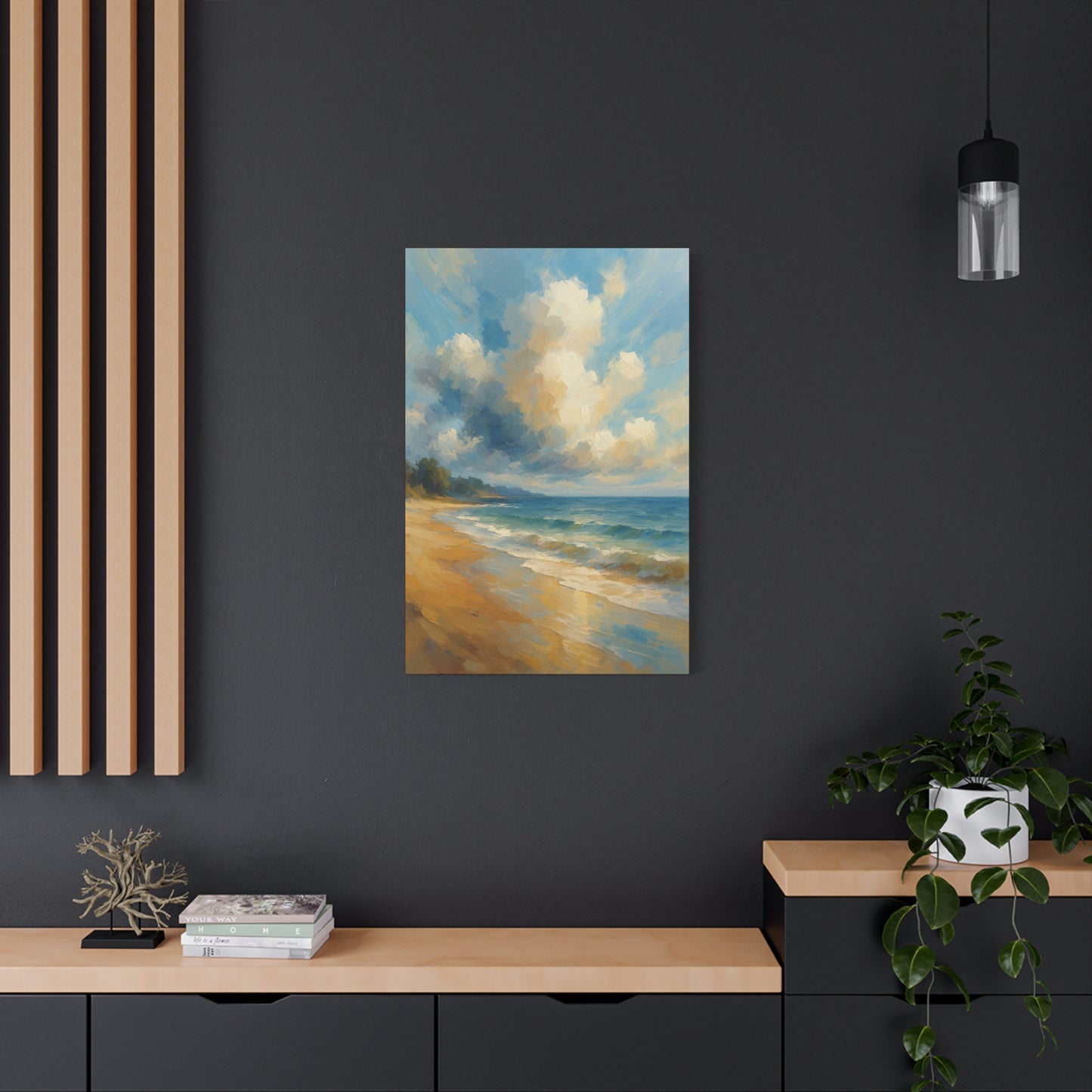 Lienzo de pared con paisaje marino costero — Cuadro de playa tranquila, mate tensado