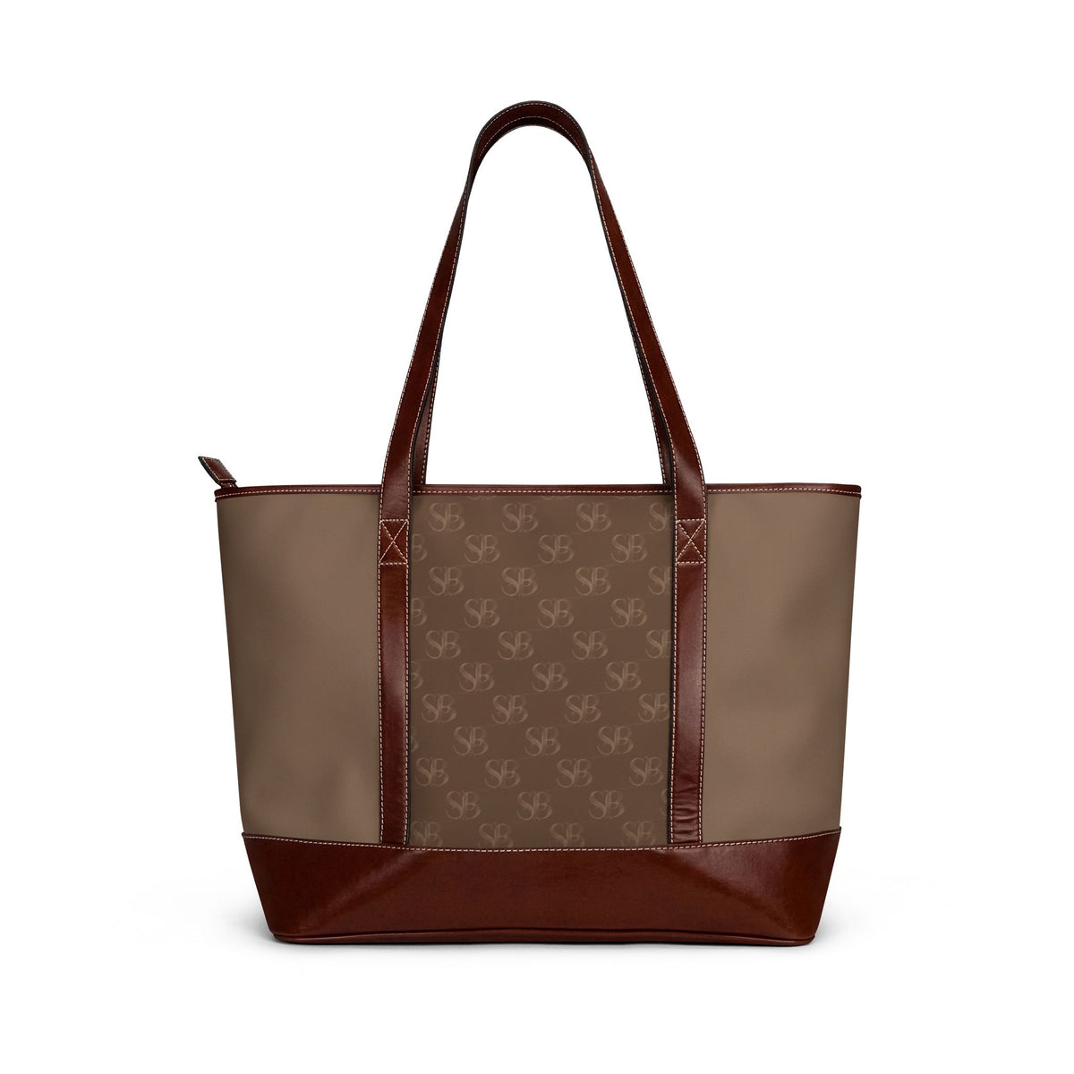 Brown Monogram Tote Handbag — Classic Leather-Trim Everyday Tote