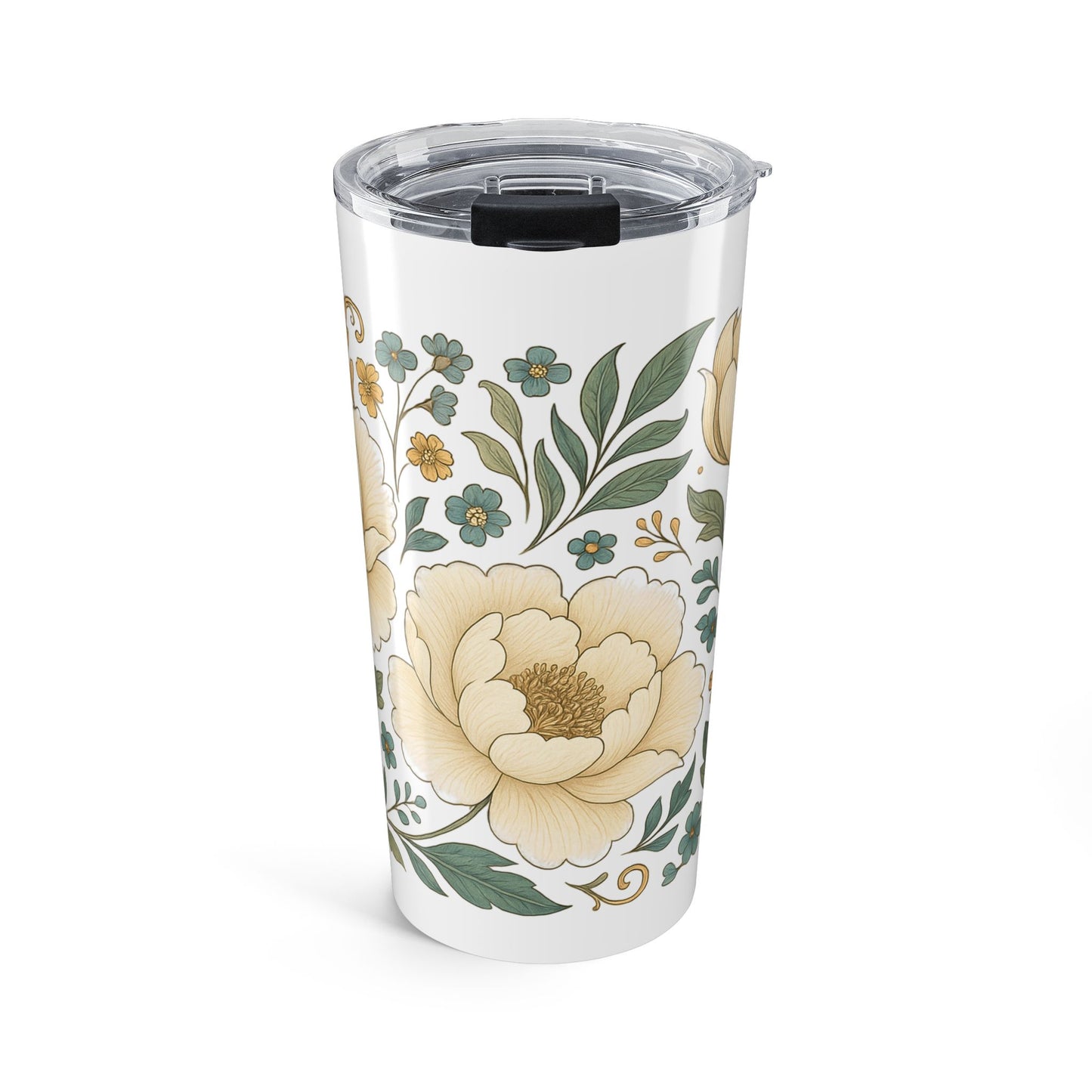 Vintage Cream Peony Travel Cup-20oz Floral Tumbler
