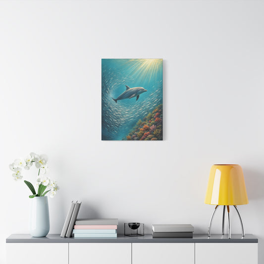 Estampa artística de delfín en el océano con paspartú — Arte de pared marino submarino