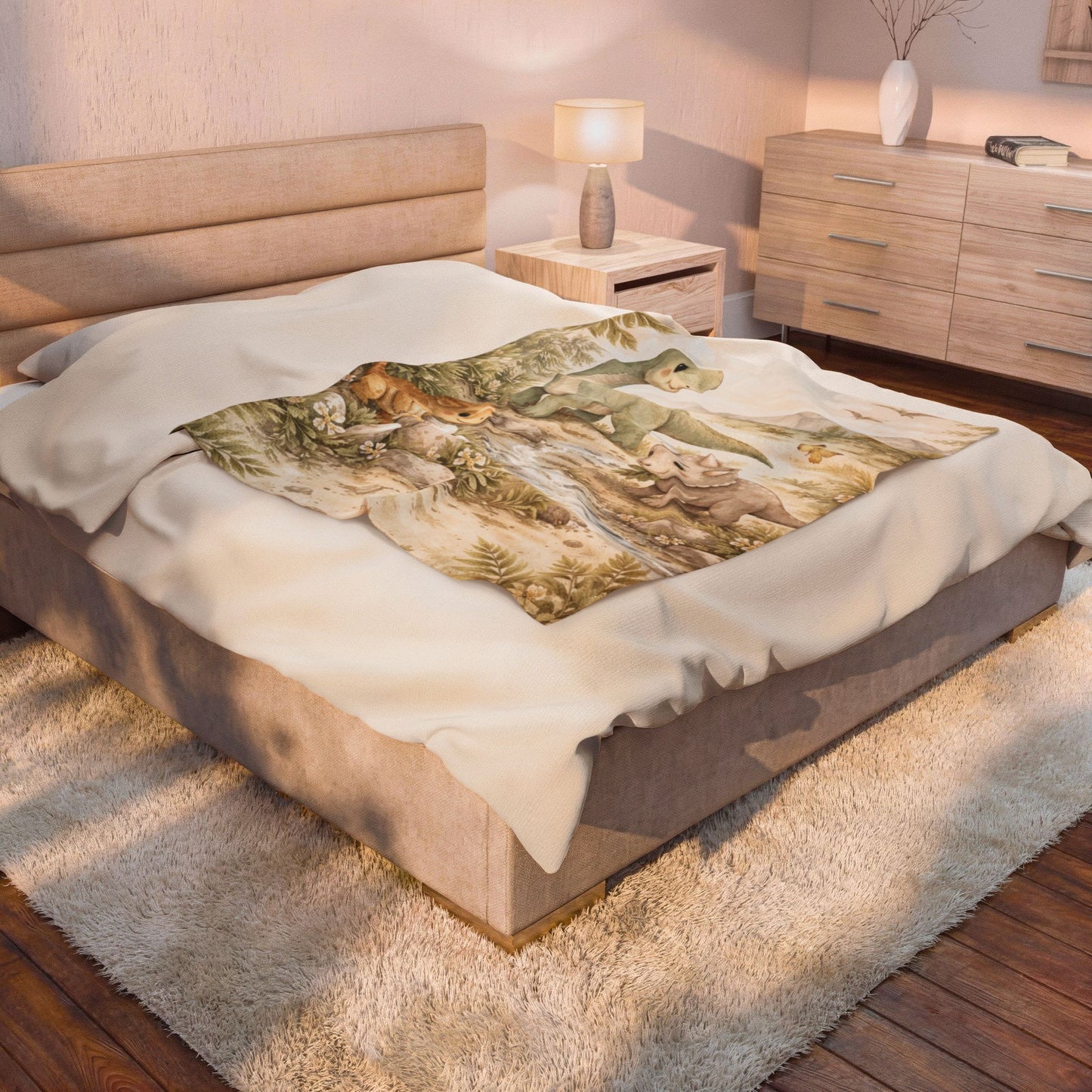 Dino Nursery Velveteen Plush Blanket – Cute Baby Dinosaur Minky Throw for Newborns & Toddlers