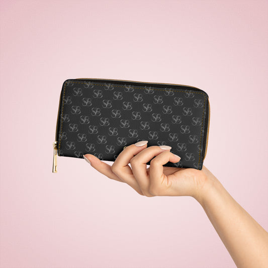 Eclipse- Zipper Wallet – Classic Black Logo Print with Gold Hardware