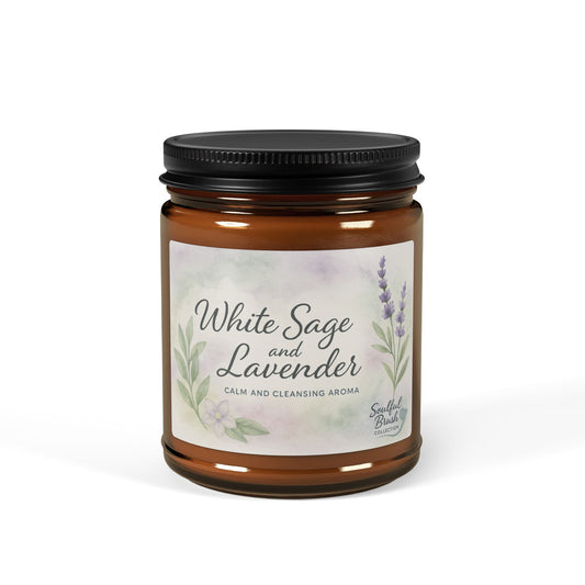 White Sage & Lavendar Soy Candle — Amber Jar (Multi-Size)