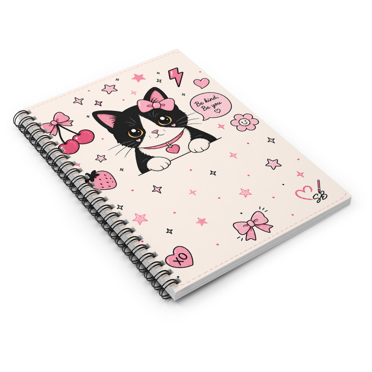 Kawaii Cat Spiral Notebook — "Be Kind, Be You" Ruled Journal