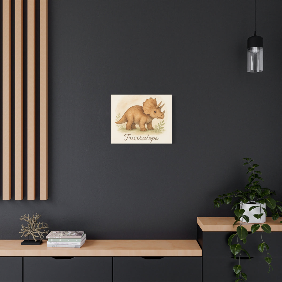 Triceratops Canvas Wall Art — Cute Nursery Dinosaur Print