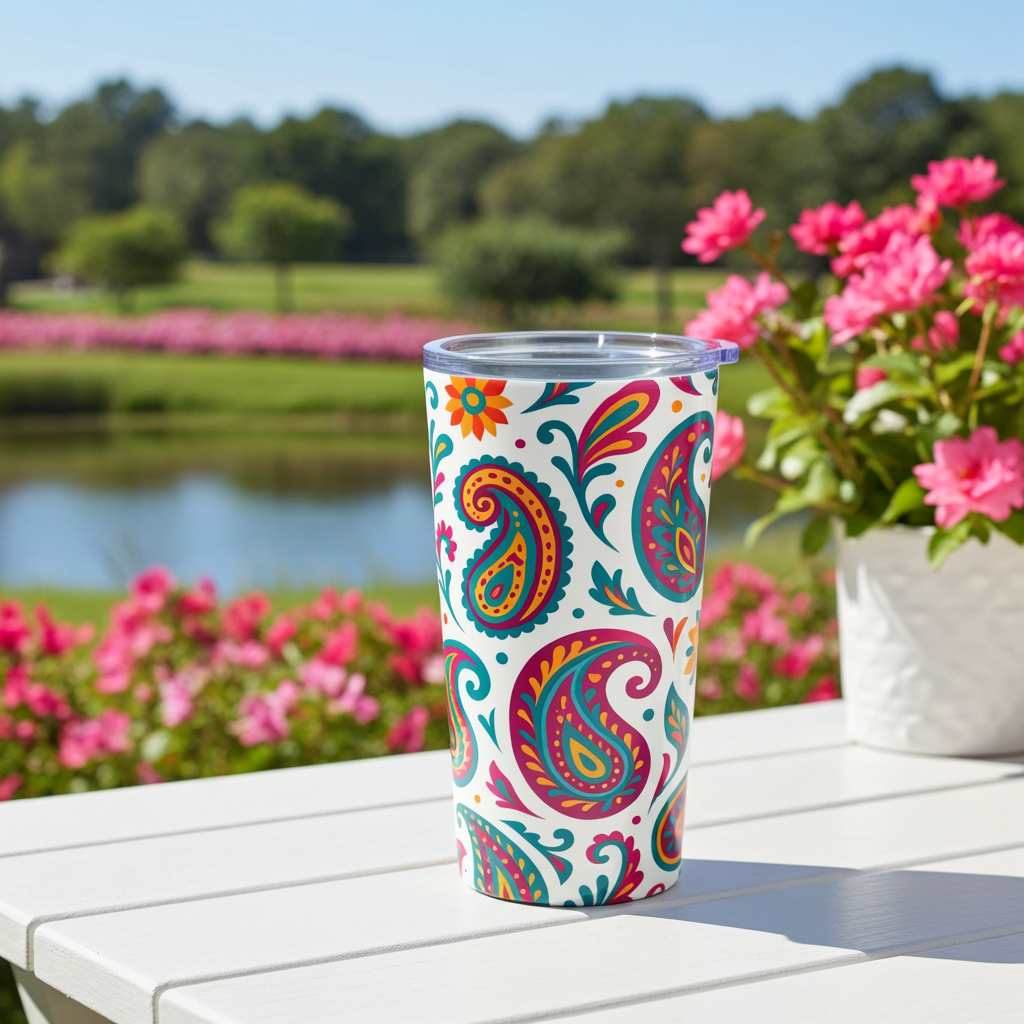 20oz Paisley Stainless Steel Tumbler – Colorful Floral Travel Cup
